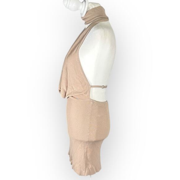 Aya Muse Tipo Mini Dress Women's XS Beige Cowl Neck Open Back Halter $650 - Picture 2 of 11